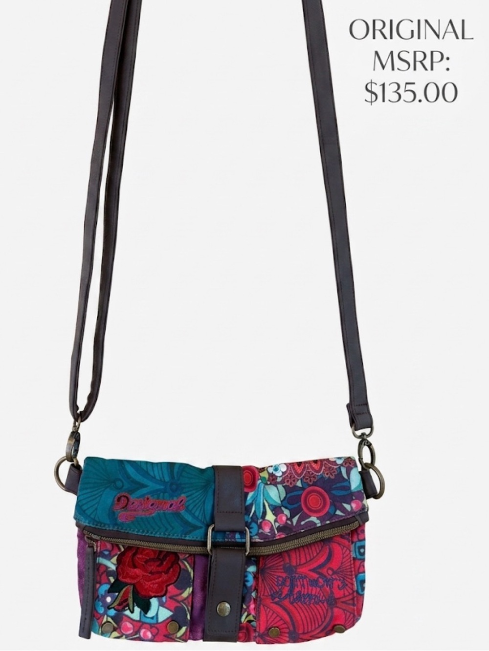 Desigual "Don’t Worry Be Happy" Fold-Over Crossbody Bag